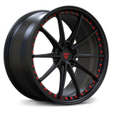 RVRN RV-MY26 forged 10-spoke monoblock wheel in matte black with matte red detail