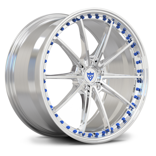 RVRN RV-MY26 forged monoblock wheel with polished finish and blue accent detail