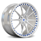 RVRN RV-MY26 forged monoblock wheel with polished finish and blue accent detail