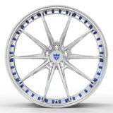 RVRN RV-MY26 forged wheel polished finish with custom blue detail front angle view