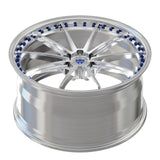 RVRN RV-MY26 custom forged wheel polished finish with blue accent top-down angle view