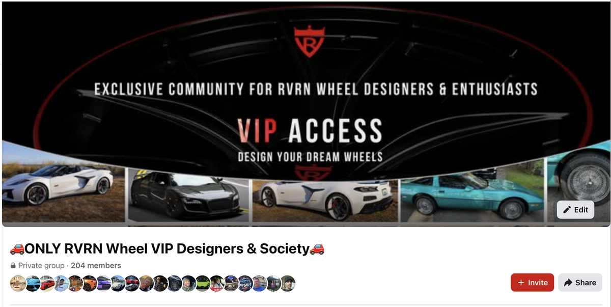 Promotional graphic for RVRN Wheel VIP Access with car images and branding.