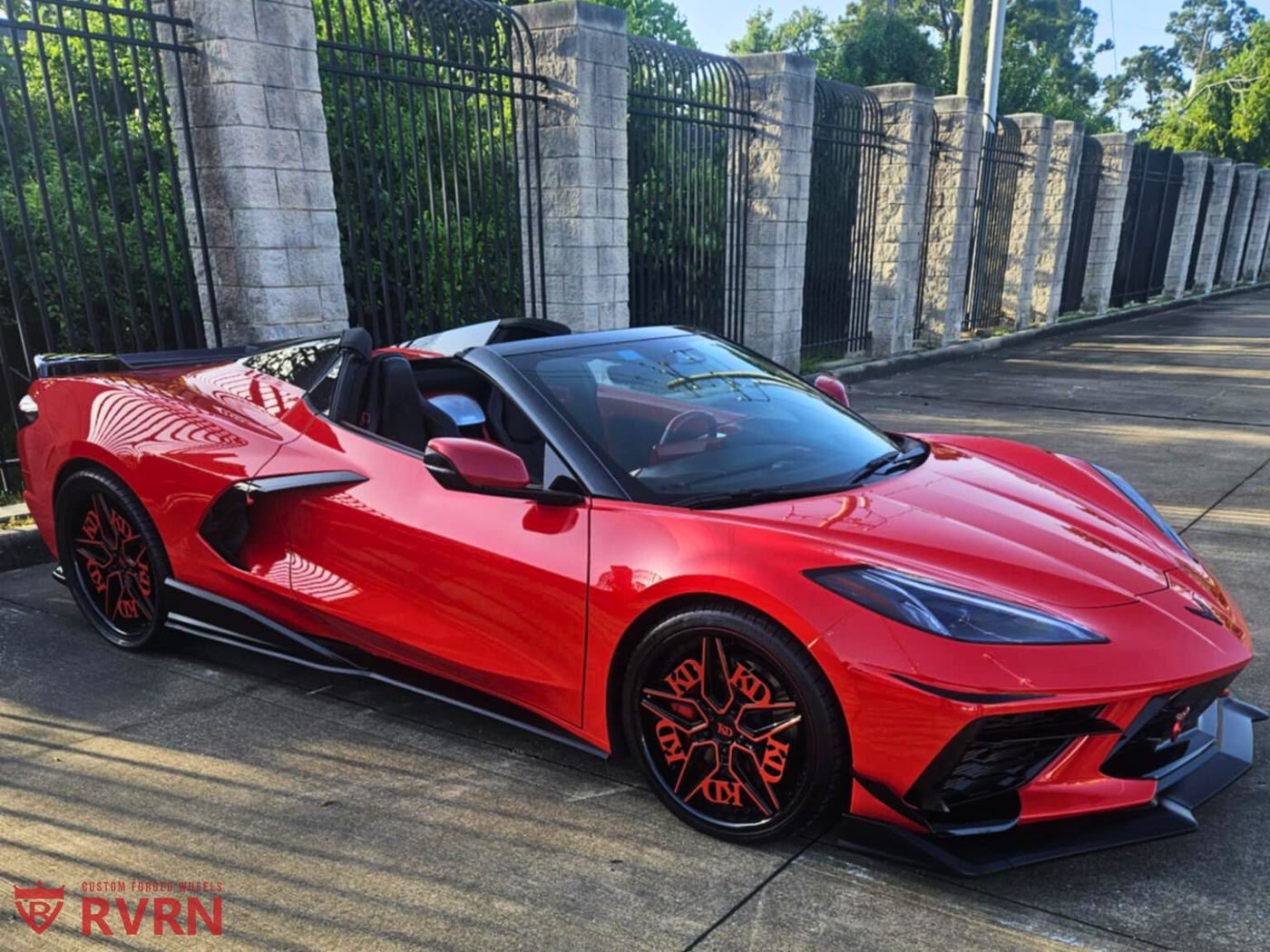 2024 Corvette C8 Z51 with custom forged wheels in 20x8.5 and 21x11 sizes, deep detail finish, design your own wheels option available