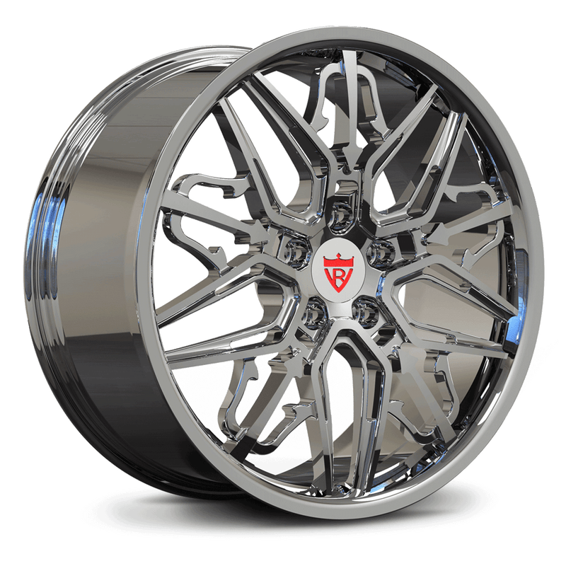 Custom forged monoblock wheel RM-01M with chrome finish, designed for Corvette and other vehicles.