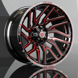 Custom RVAN Forged monoblock truck wheel with red accents, super concave design, ideal for pickups and made from 6061-T6 aluminum.