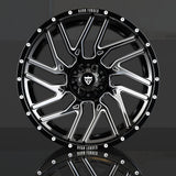 Custom forged monoblock wheel RT-01, super concave design, ideal for trucks and pickups, 20-inch, black and silver finish.