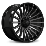Custom forged black concave wheels, designed for Land Rover Defender 110, showcasing super deep concave design.
