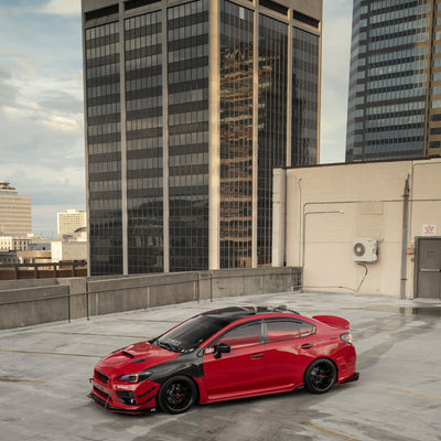Carbon fiber detail on 18x9.5/19x9.5 forged wheels for 2016 Subaru WRX Premium, custom wheel design