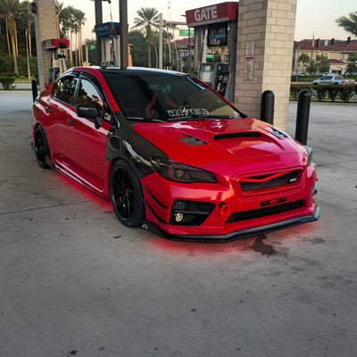 Close-up of JDM-style 18x9.5/19x9.5 forged wheel spokes on Subaru WRX Premium, custom deep dish finish