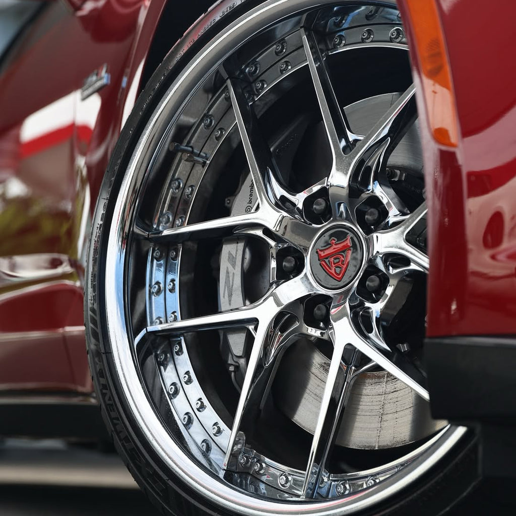 Rear forged deep-dish 20x11.5 polished aluminum wheel on 2019 Camaro ZL1, high-performance custom fitment