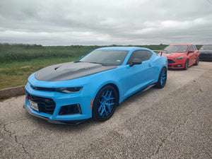2022 Camaro ZL1 with custom 20x10 front and 20x11 rear 2-piece forged wheels, aggressive fitment