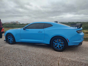 Front view of Camaro ZL1 showing 20x10 forged wheel aggressive fitment, design your own wheels