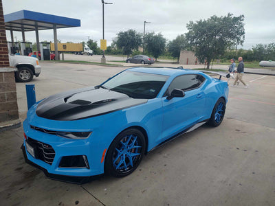 Rear 20x11 forged wheel on 2022 Camaro ZL1, aggressive stance and tailored wheel fitment