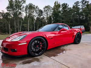 Front view of 2013 C6 Z06 showing custom 20x10 concave forged wheels, design your own wheels performance setup