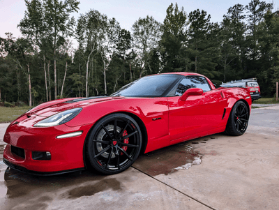 Side profile fitment of custom 20x10 and 20x12.5 forged wheels on C6 Z06, aftermarket concave wheel upgrade