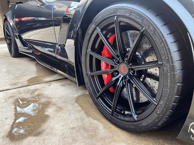 Close-up of forged wheel machining on 2019 Corvette Z06, concave profile, custom design your own wheels