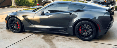 Front 19x10 concave forged wheel on C7 Corvette Z06, matte black look, custom wheel design