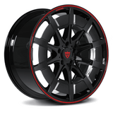 Custom forged 1-piece wheel RV-MB01 with black finish and red accent, designed for Dodge Dakota R/T and custom 6 lug rims, 17"-26" available.