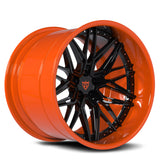 1937 CHEVY COUPE BUSINESS AFTERMARKET WHEELS-CUSTOM DEEP DISH ORANGE AND BLACK FORGED 2PC RIMS-T081 SERIES RVRN FORGED