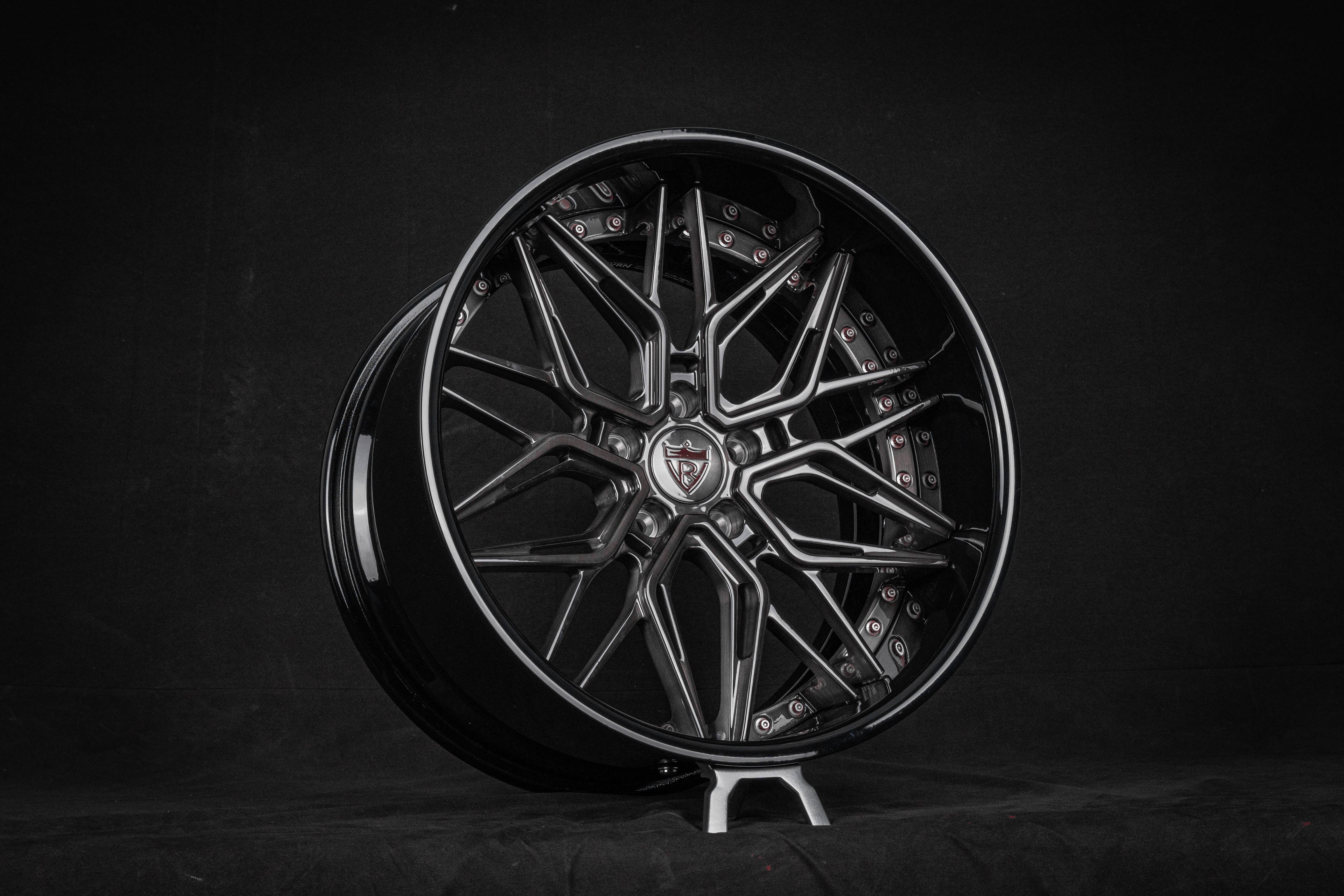 Deep Dish BMW rims in 20inch staggered size, transparent black finish. RVRN Custom Forged 2-Piece Wheels Series RV-T081