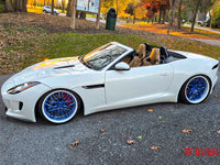 2015 Jaguar F-Type S Convertible V6 on RVRN RV-T081 forged wheels, Blue Chrome spokes with Ivory White deep dish barrel, front 20x9 +35mm and rear 20x10.5 +25mm