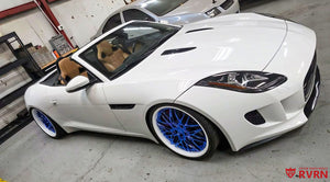 2015 Jaguar F-Type S Convertible rolling shot on RVRN RV-T081 forged wheels, Blue Chrome spokes and Ivory White deep dish setup