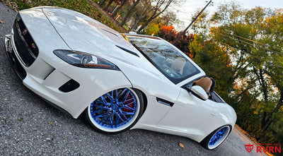 Rear fitment view of 2015 Jaguar F-Type S Convertible with 20x10.5 +25mm RVRN RV-T081 forged wheels, deep dish design