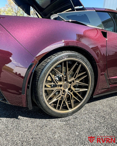 Corvette C7 Grand Sport forged wheels close up gloss black spoke color matched purple lip detail