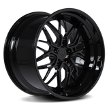 Custom forged black RV-T081 step lip wheel for Dodge Challenger Hellcat by RVRN Wheels, machined from aerospace-grade 6061-T6 aluminum.