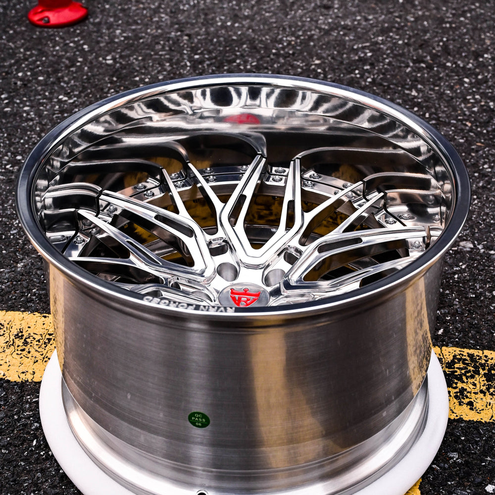 Polished aluminum multi-spoke RVRN RV-T081 forged wheel with a deep dish lip, custom wheels for the 1984 Corvette C4