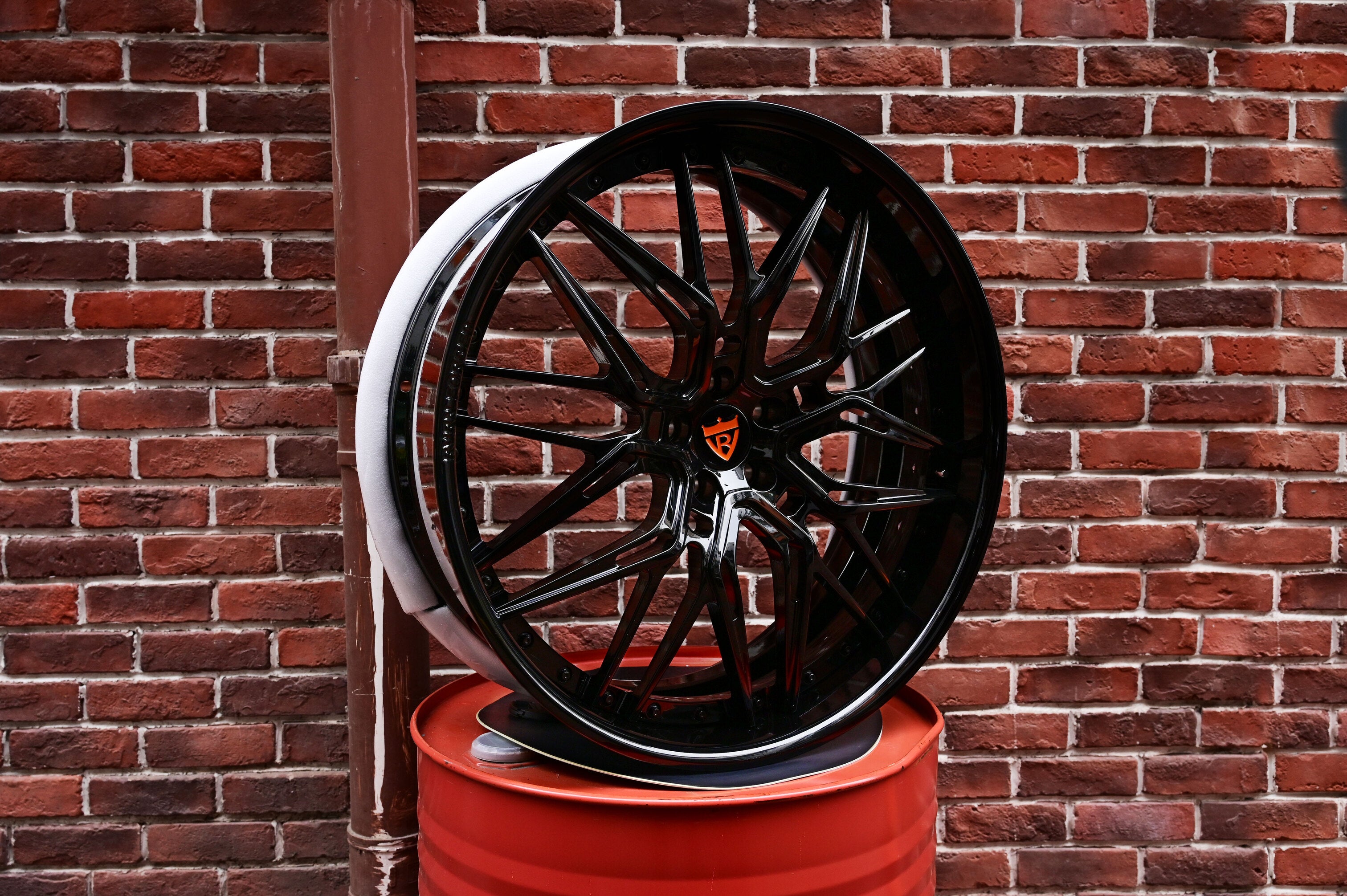Chrysler 300s 24inch deep dish black and orange wheels-custom aftermarket forged 2pc rims-RVRN Forged T081 series