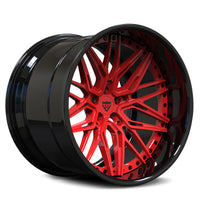 RV-T081: CUSTOM 2-PIECE FORGED DEEP DISH RED & BLACK WHEELS