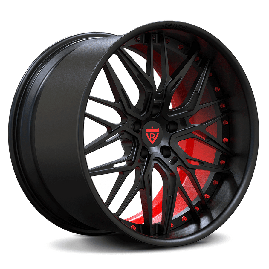Red and black custom corvette c8 z06 deep dish wheels ,RVRN RV-T081 custom forged 2-piece rims series 