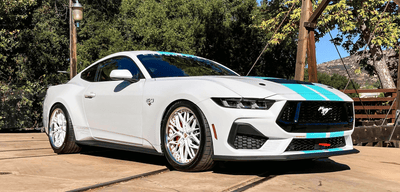 Staggered 20-inch Mustang GT wheels from RVRN Wheels – customized to elevate your car's appearance.