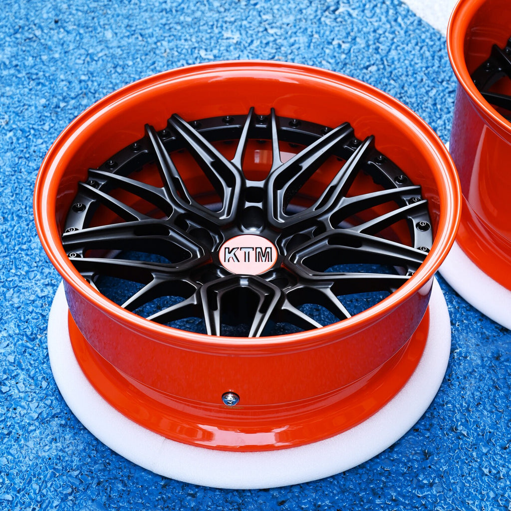 Custom Forged 3-Piece Black & Orange Wheels - RVRN Deep Dish