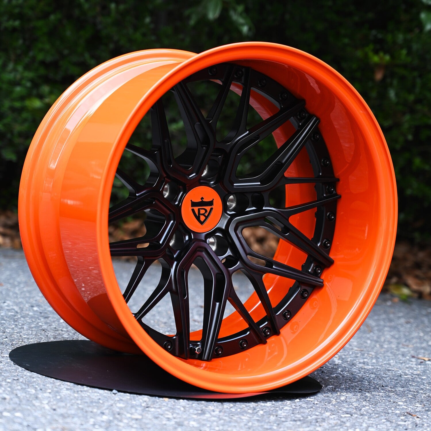 Orange and Black deep dish rims, RVRN Custom forged 3-piece wheels series RV-T081