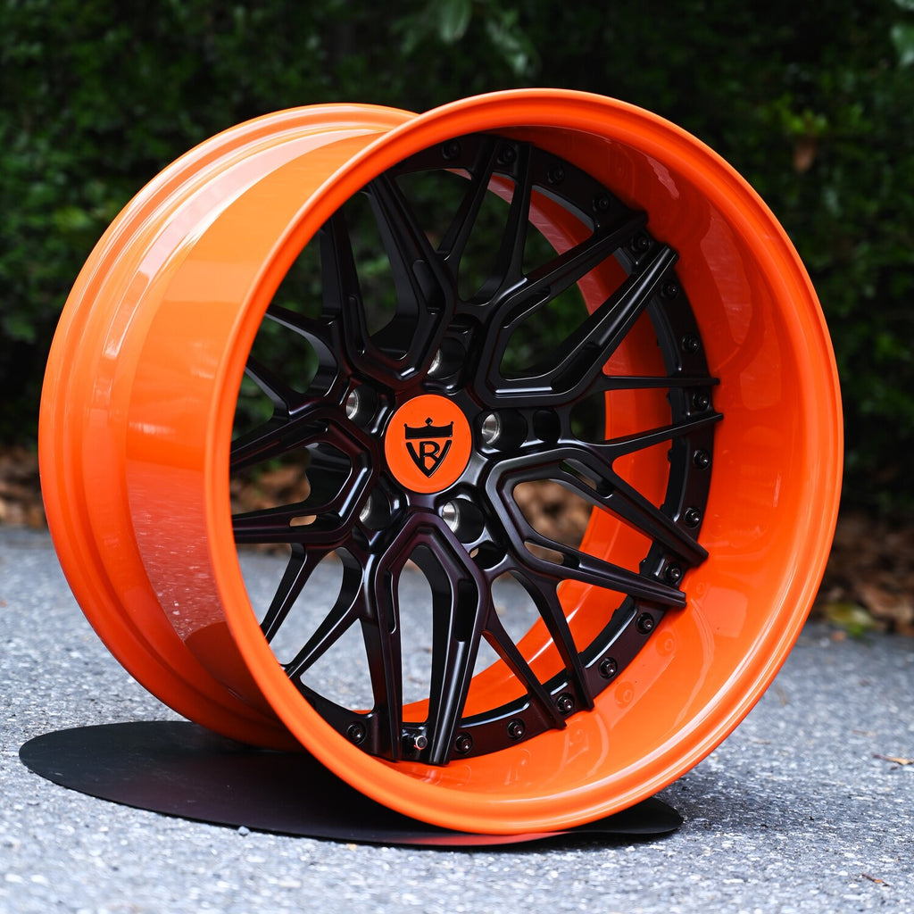 Custom Forged 3-Piece Black & Orange Wheels - RVRN Deep Dish