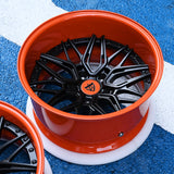 Orange and Black deep dish rims, RVRN Custom forged wheels series RV-T081
