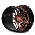 Custom deep dish RV-T081 rose gold forged wheel with a sleek black finish. Perfect for all vehicles.