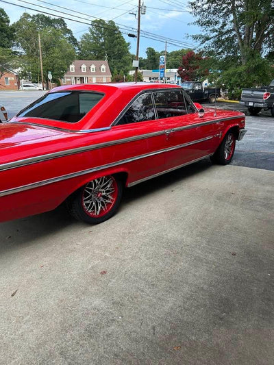 1963 Ford Galaxie with custom forged 18x9 wheels in chrome and red finish, classic cars custom wheels style