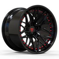 Custom forged concave Corvette C8 wheels in glossy black with red accents for enhanced style and performance.