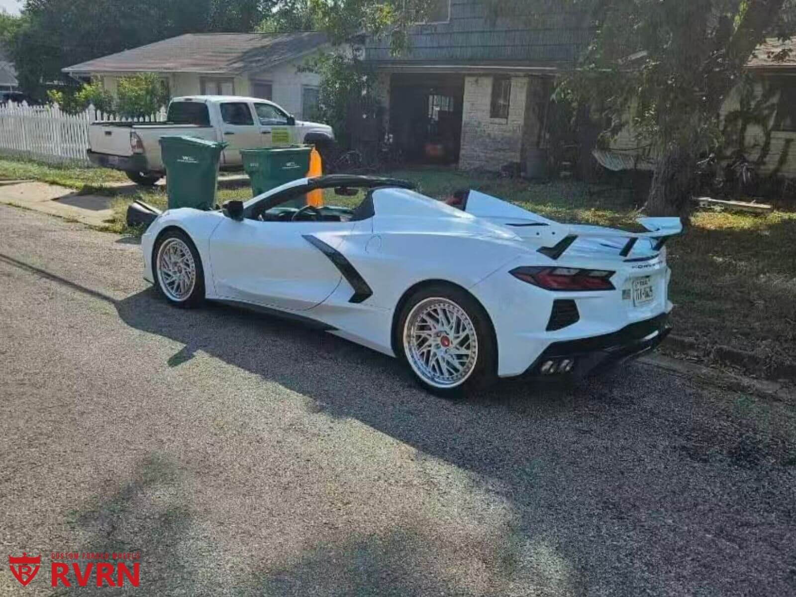 2021 Corvette C8 Z51 with custom forged wheels parked on the street, showcasing aftermarket rims and stylish design.