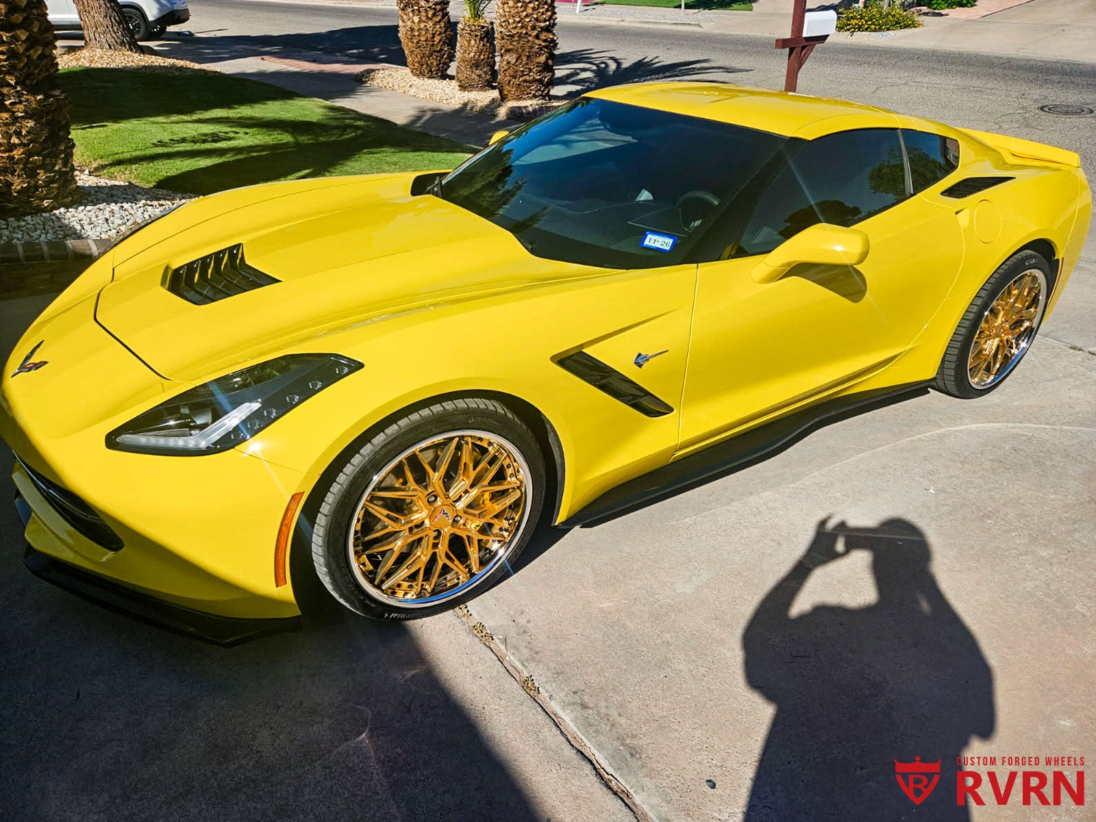 Mickey Mancill 2016 Corvette C7 with RV-T081 Frozen Gold wheels front angle