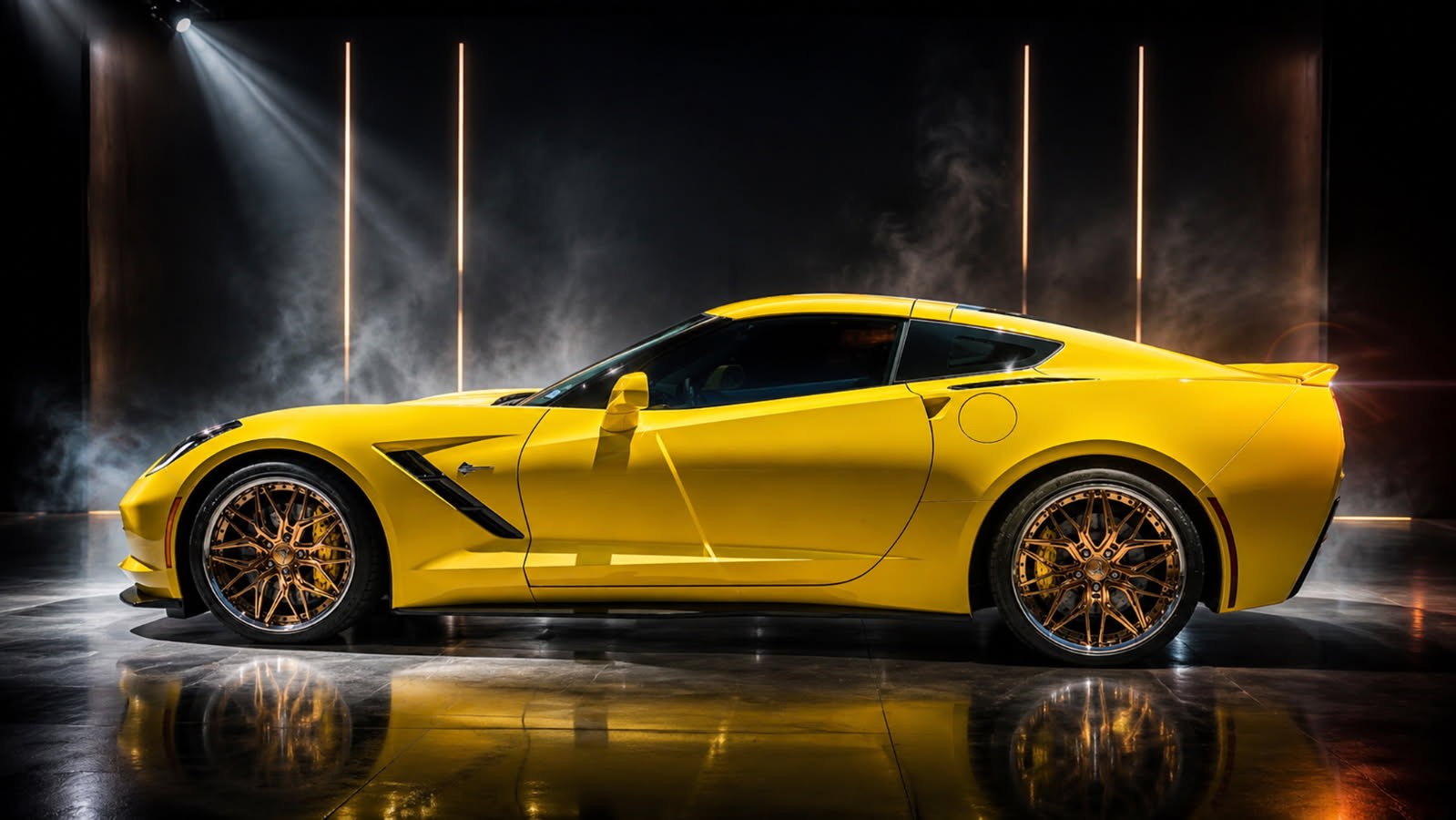 Mickey Mancill 2016 Corvette C7 yellow full side with RV-T081 wheels El Paso TX