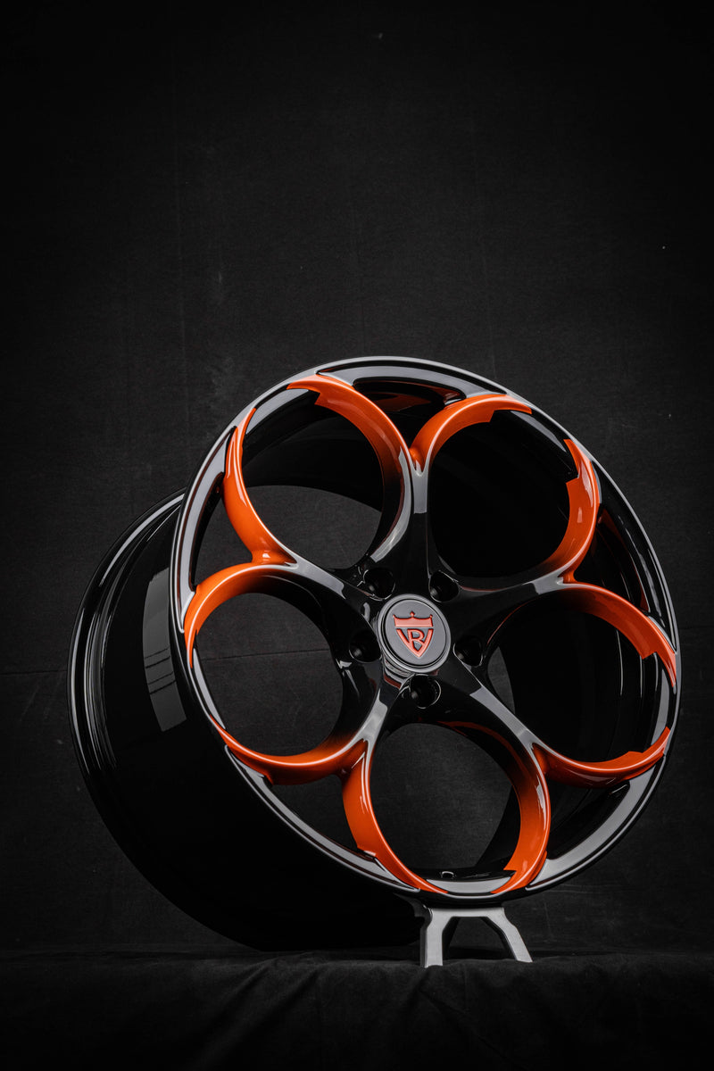 Corvette C8 RV-MS016 custom black and orange forged wheel by RVRN Wheels
