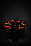 Black and orange custom forged Corvette C8 RV-MS016 wheels by RVRN Wheels on a dark background