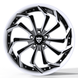 CUSTOM FORGED 2-PIECE WHEELS RV-DC06 for Corvette C8, 20-inch and 21-inch aggressive black and white rims designed for maximum concavity