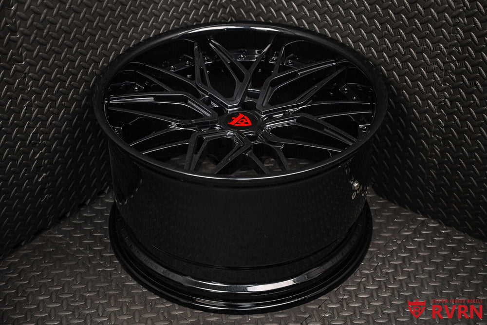 Custom forged wheels for Corvette Z51 front view - RV-T081 Carbon Flash Metallic & Gloss Black