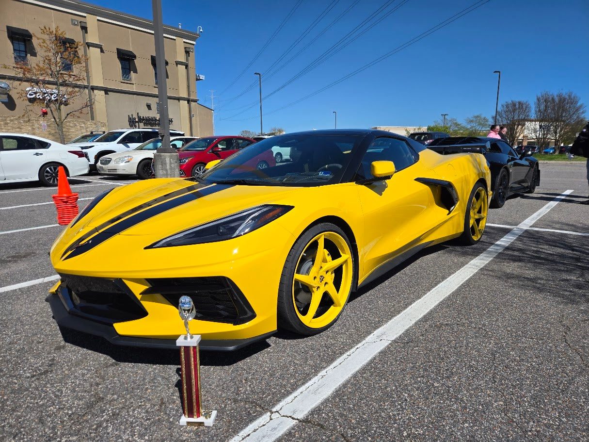 Dave Ambrose 2026 Corvette Stingray yellow with RV-MC35 Competition Yellow wheels banner shot