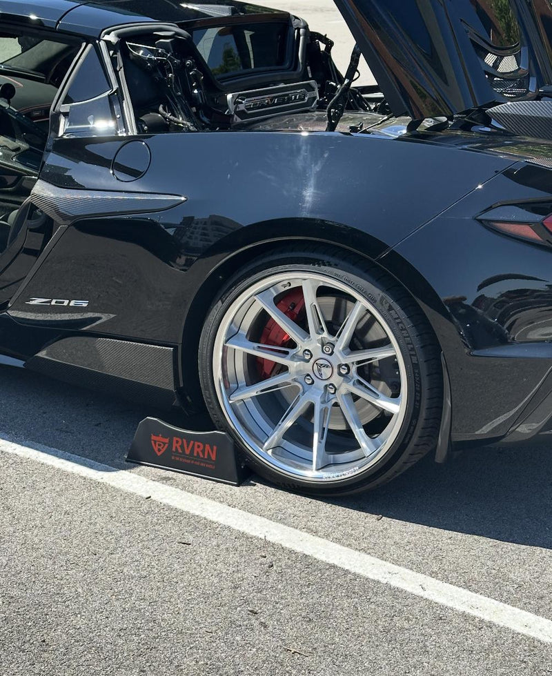 Detail view of brushed forged wheels with polished lip finish.